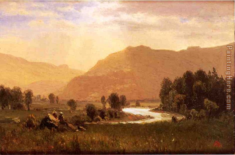 Figures in a Hudson River Landscape painting - Albert Bierstadt Figures in a Hudson River Landscape art painting